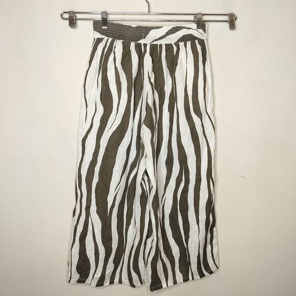Rachel Zoe Linen Wide Leg Crop Pants Zebra Stripe - Picture 5 of 6
